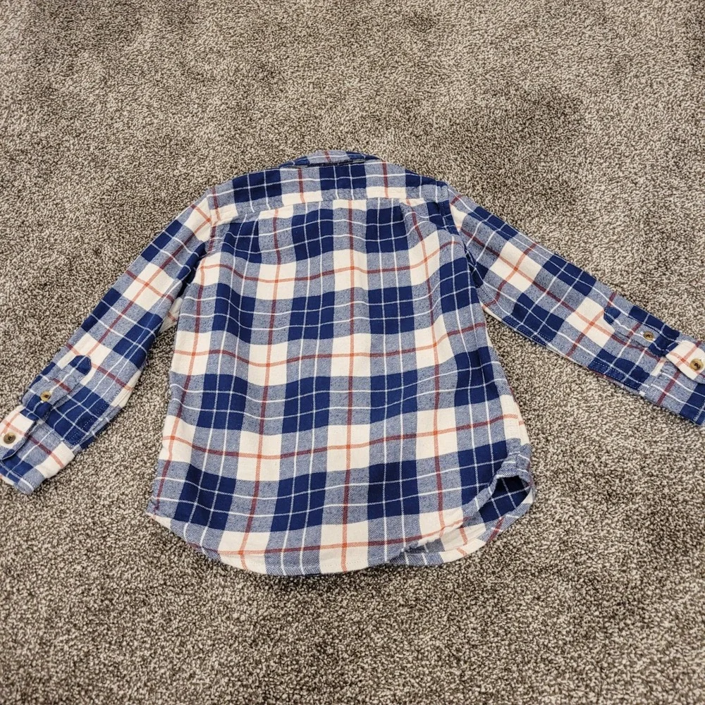 Crewcuts J.Crew Boys Blue White Orange Plaid Flannel Button Down Shirt Size 2